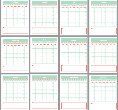 {12 PAGES} REUSABLE MONTH TO PAGE CALENDAR