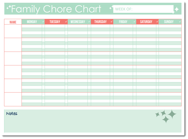 Family Chore Chart (TWO OPTIONS)